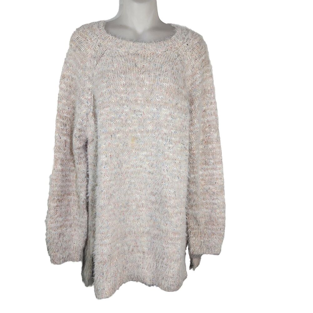 Lou & Grey Womens Sweater Large Long Sleeve Pullover Fuzzy Eyelash Knit Speckled